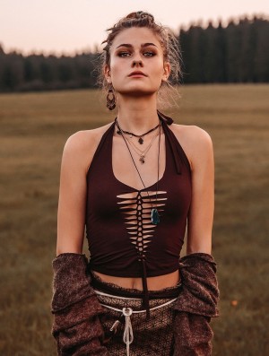 Toonzshop Afra Crop Top Felsők Női Sötétbarna | DZCRPWH-57