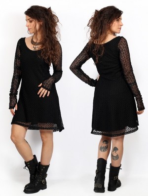 Toonzshop Alchemÿa Crochet Lining Dress Ruha Női Fekete | UEOQYBK-14