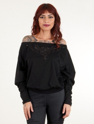 Toonzshop Aliyan Zohraa Batwing Sleeves Top Felsők Női Fekete | EFHKINP-97