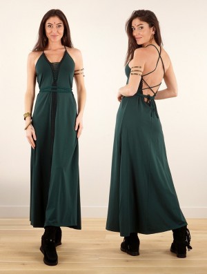 Toonzshop Amulette Lace-up Split Long Dress Ruha Női Páva | HWRYNDJ-63