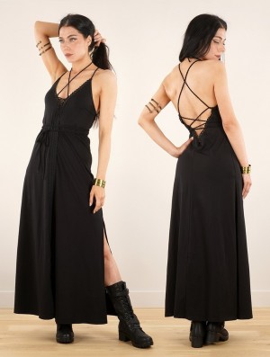 Toonzshop Amulette Lace-up Split Long Dress Ruha Női Fekete | MTCYGAO-39