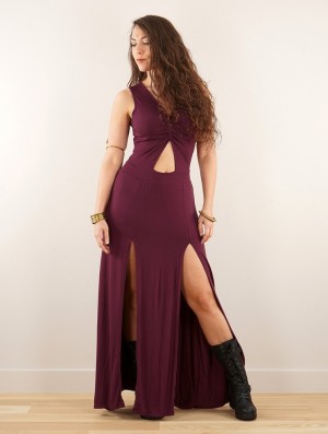 Toonzshop Andreas Long Split Strappy Dress Ruha Női Wine | PWJBNFK-18