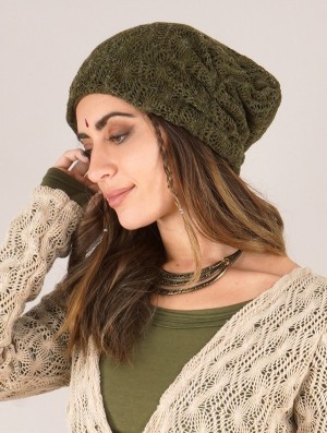 Toonzshop Aslan Pleated Crochet Beanie Télisapka Női Zöld | KJCSANX-37