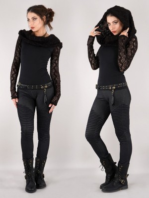 Toonzshop Atmäa Crochet Long Sleeve Top Felsők Női Fekete | DZKHABL-67