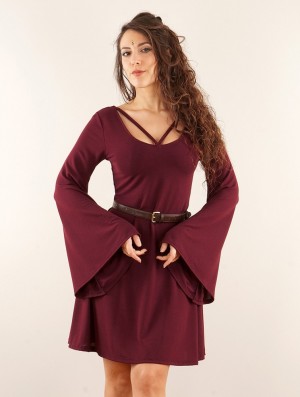 Toonzshop Black Moon Reversible Flared Long Sleeve Dress Ruha Női Wine | WGBCVYU-79