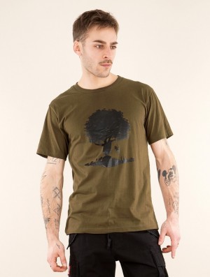 Toonzshop Castor Tree Printed Short Sleeve T-shirt Póló Férfi Világos Zöld | CEOQAVY-93