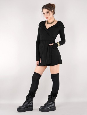 Toonzshop Dark Wrap Sweater Dress Ruha Női Fekete | ZJAOUME-94