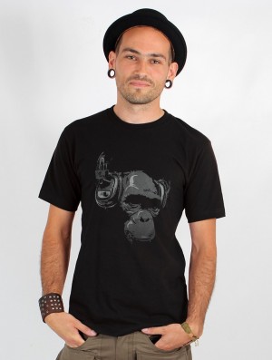 Toonzshop Dj Monkey Printed Short Sleeve T-shirt Póló Férfi Fekete | SVZETGB-16