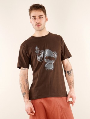 Toonzshop Dj Monkey Printed Short Sleeve T-shirt Póló Férfi Barna | HKVFZLB-03