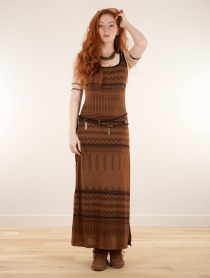 Toonzshop Electra Aztec Printed Long Split Strappy Dress Ruha Női Sienna | MDQNFJH-76