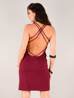 Toonzshop Emiko Bare Back Sleeveless Short Dress Ruha Női Wine | PZRNLVT-16