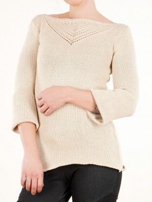 Toonzshop Endariadef Open Work Boat Neck Knit Sweater Pulóver Női Bézs | MFPXWKV-04