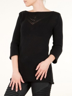 Toonzshop Endariadef Open Work Boat Neck Knit Sweater Pulóver Női Fekete | KJFRHCX-58