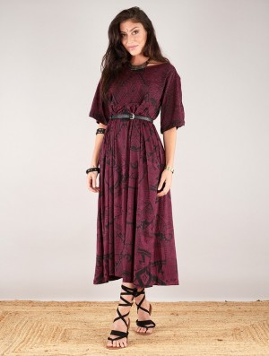 Toonzshop Eorynn Africa Printed Oversized Long Dress Ruha Női Wine | CVTWOZR-75