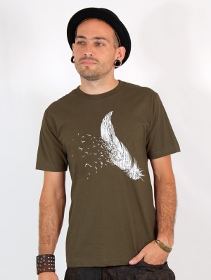 Toonzshop Feather Printed Short Sleeve T-shirt Póló Férfi Világos Zöld | THXWUOI-53