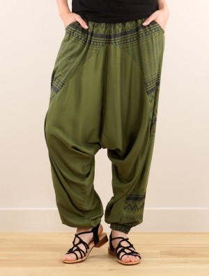 Toonzshop Ginie Aztec Light Harem Pants Nadrág Női Khaki Fekete | HYZTPVQ-08