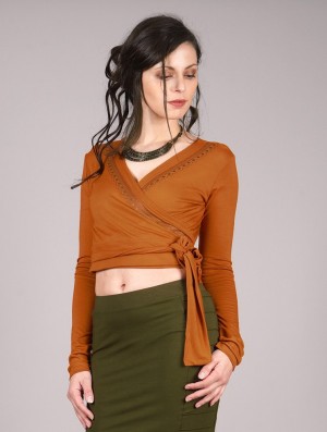 Toonzshop Irwaen Indie Long Sleeved Crop Top Felsők Női Rusty | ZYXGIFR-45