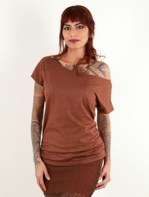 Toonzshop Kayäazü Boat Neck Loose T-shirt Póló Női Mottled sienna | GKOHEXC-38