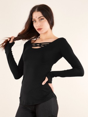 Toonzshop Layläa Long Sleeve Reversible Top Felsők Női Fekete | UZDTVXP-86