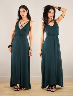 Toonzshop Lazüli Loose And Reversible Strappy Long Dress Ruha Női Páva | VMSLFZA-76