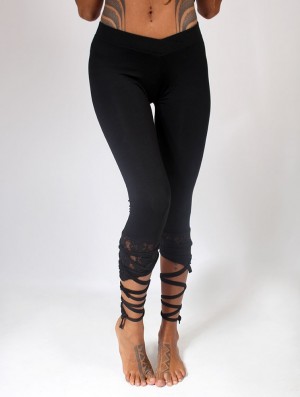 Toonzshop Lï-jaa Short Pointy Leggings With Lace Leggings Női Fekete | QBDGICO-85