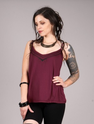 Toonzshop Lotus Ciryandil Printed Shoulder Strap Top Felsők Női Wine | ZYILCKJ-15