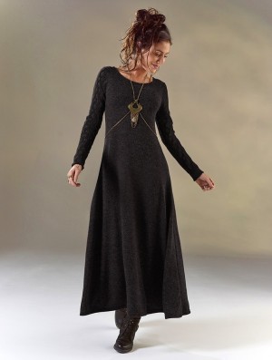 Toonzshop Melisandre Crochet Long Sleeve Long Sweater Dress Ruha Női Fekete | RBGYITZ-16