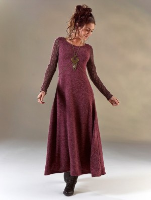 Toonzshop Melisandre Crochet Long Sleeve Long Sweater Dress Ruha Női Wine | LQIXHBS-47