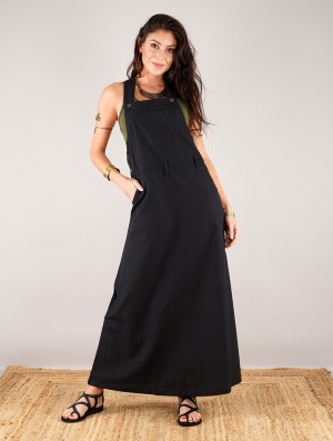 Toonzshop Milhana Dungaree Long Dress Ruha Női Fekete | VTODEXN-74