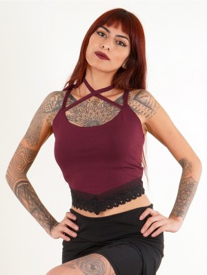 Toonzshop Moön Sleeveless Crop Top Felsők Női Wine | VFGBIMK-94