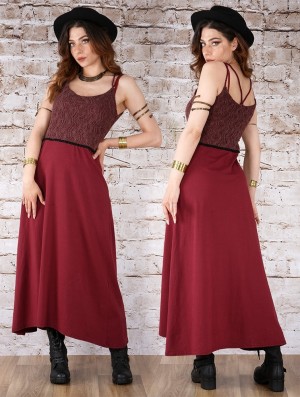 Toonzshop Nymph Long Dress With A Crochet Chest Ruha Női Wine | RXGNLFK-70