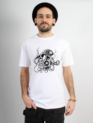 Toonzshop Octopus K7 Printed Short Sleeve T-shirt Póló Férfi Fehér | QJRFNBL-41