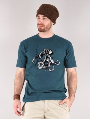 Toonzshop Octopus K7 Printed Short Sleeve T-shirt Póló Férfi Sötétkék | DIYWRFT-68