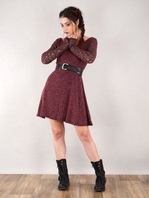 Toonzshop Oroshï Crochet Sleeve Sweater Dress Ruha Női Wine | RZGILAW-85