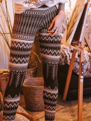 Toonzshop Rinji Aztec Printed Long Leggings Leggings Női Sötétbarna | LDMEWBC-02