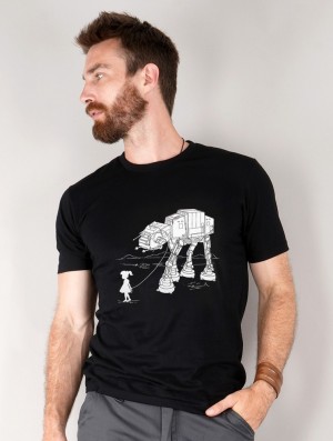 Toonzshop Robot Pet Printed Short Sleeve T-shirt Póló Férfi Fekete | OKPDRCY-23