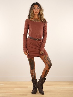 Toonzshop Saädiya Long Sleeve Short Dress Ruha Női Mottled sienna | QMORYWD-24