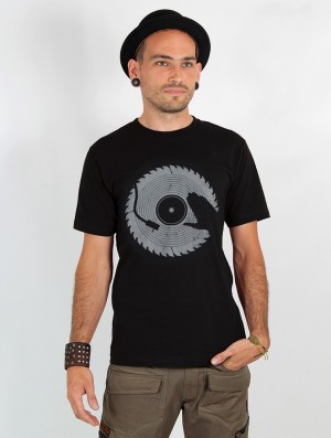 Toonzshop Saw Blade Dj Printed Short Sleeve T-shirt Póló Férfi Fekete | KQIGRSA-59