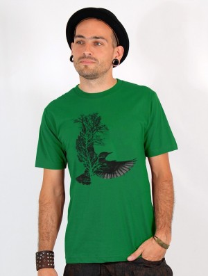 Toonzshop Tree Crow Printed Short Sleeve T-shirt Póló Férfi Zöld | RMXVQOK-89