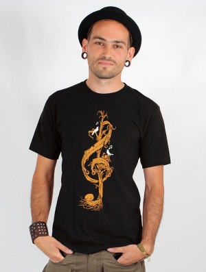 Toonzshop Vegetal Treble Clef Printed Short Sleeve T-shirt Póló Férfi Fekete | PVCHUAG-63