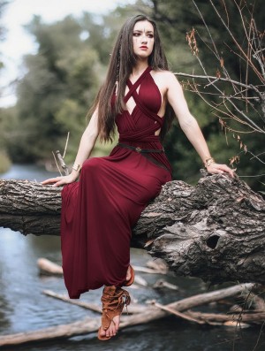 Toonzshop Wakiza Long Infinity Dress Ruha Női Wine | TUIMVOZ-56