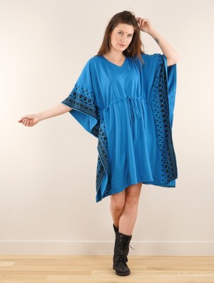 Toonzshop Wilwarin Ethnic Arrow Kaftan Dress Ruha Női Kék | QUYTBGW-92