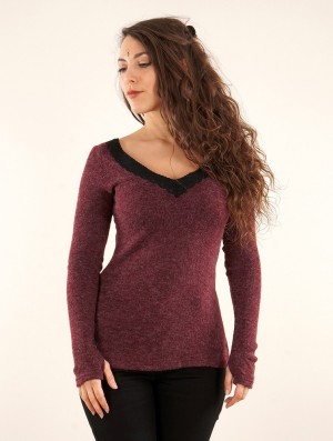 Toonzshop Ysälys Reversible Crochet-neck Sweater Pulóver Női Wine | WIZGODM-15