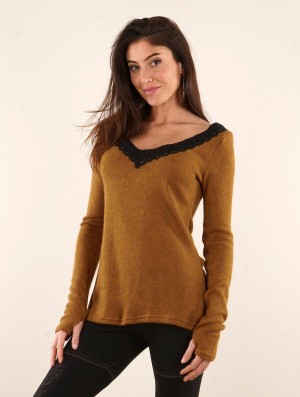 Toonzshop Ysälys Reversible Crochet-neck Sweater Pulóver Női Rusty | LHDWACY-75