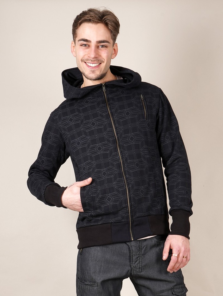 Toonzshop Aegnor Cubes Zipped Hoodie Kapucnis Pulóver Férfi Fekete | WKAEFPC-84