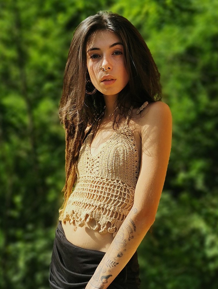 Toonzshop Aema Crochet Crop Top Felsők Női Bézs | UAXWGPO-98