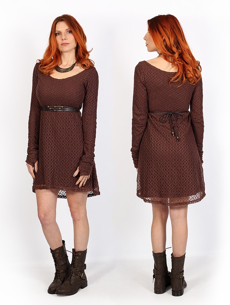 Toonzshop Alchemÿa Crochet Lining Dress Ruha Női Barna | LCOQTVJ-14