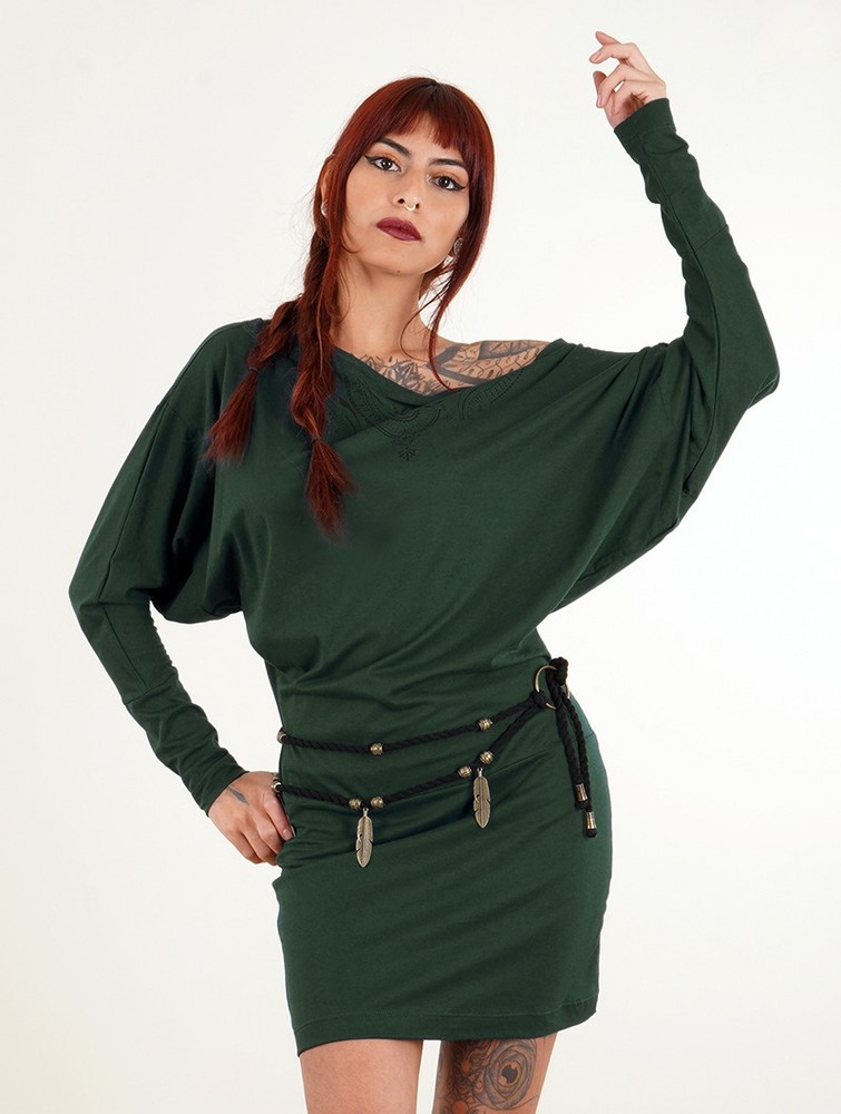 Toonzshop Aliyan Zohraa Batwing Sleeves Short Dress Ruha Női Zöld | WTPOYEB-50