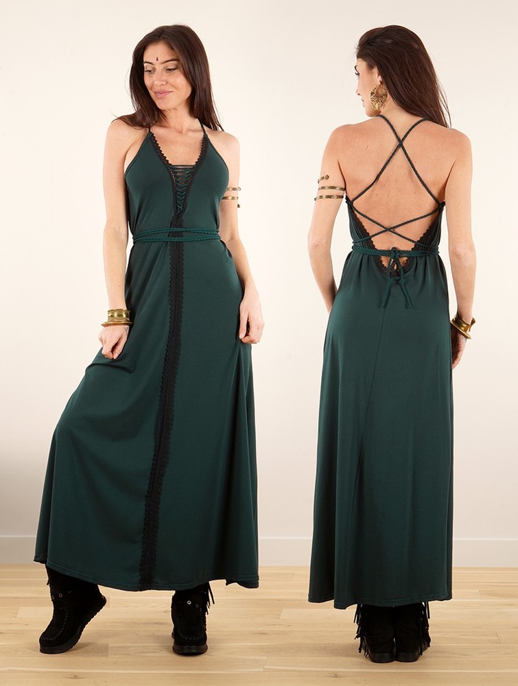 Toonzshop Amulette Lace-up Split Long Dress Ruha Női Páva | HWRYNDJ-63