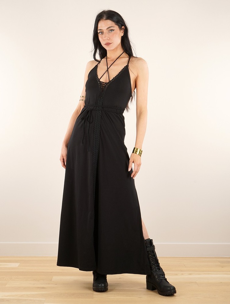 Toonzshop Amulette Lace-up Split Long Dress Ruha Női Fekete | MTCYGAO-39